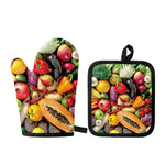Fresh Fruits And Vegetables Print Oven Mitt And Pot Holder Set