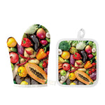 Fresh Fruits And Vegetables Print Oven Mitt And Pot Holder Set