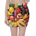 Fresh Fruits And Vegetables Print Pencil Mini Skirt