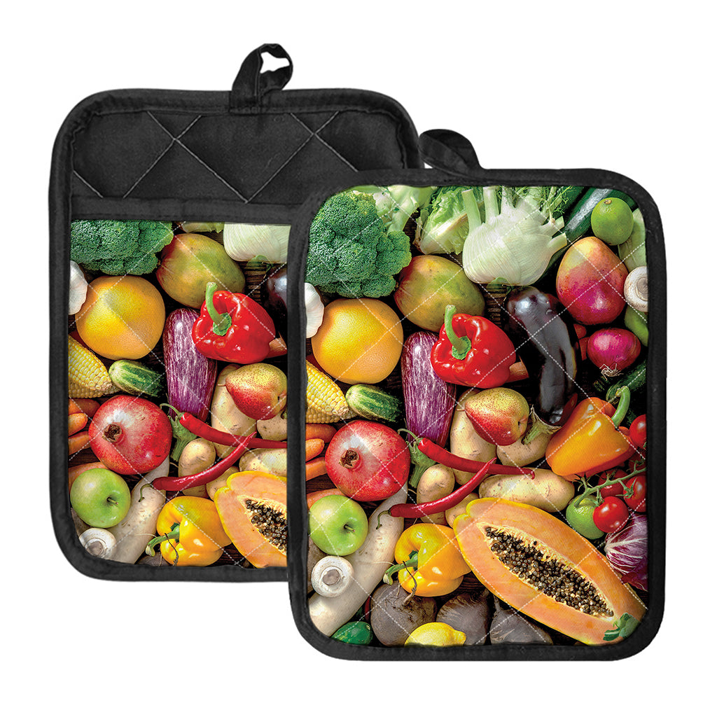 Fresh Fruits And Vegetables Print Pot Holders With Pocket