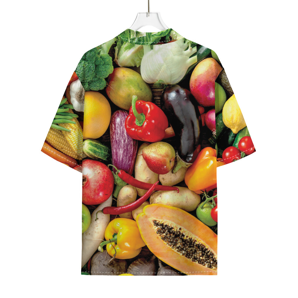Fresh Fruits And Vegetables Print Rayon Hawaiian Shirt
