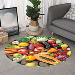 Fresh Fruits And Vegetables Print Round Rug
