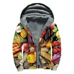 Fresh Fruits And Vegetables Print Sherpa Lined Zip Up Hoodie