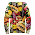 Fresh Fruits And Vegetables Print Sherpa Lined Zip Up Hoodie