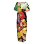 Fresh Fruits And Vegetables Print Short Sleeve Long Nightdress