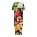 Fresh Fruits And Vegetables Print Short Sleeve Long Nightdress
