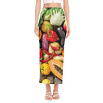 Fresh Fruits And Vegetables Print Side Slit Maxi Skirt