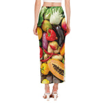 Fresh Fruits And Vegetables Print Side Slit Maxi Skirt