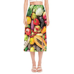 Fresh Fruits And Vegetables Print Side Slit Midi Skirt