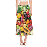 Fresh Fruits And Vegetables Print Side Slit Midi Skirt