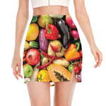 Fresh Fruits And Vegetables Print Side Slit Mini Skirt