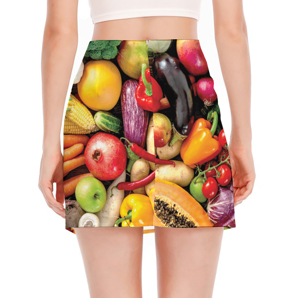 Fresh Fruits And Vegetables Print Side Slit Mini Skirt