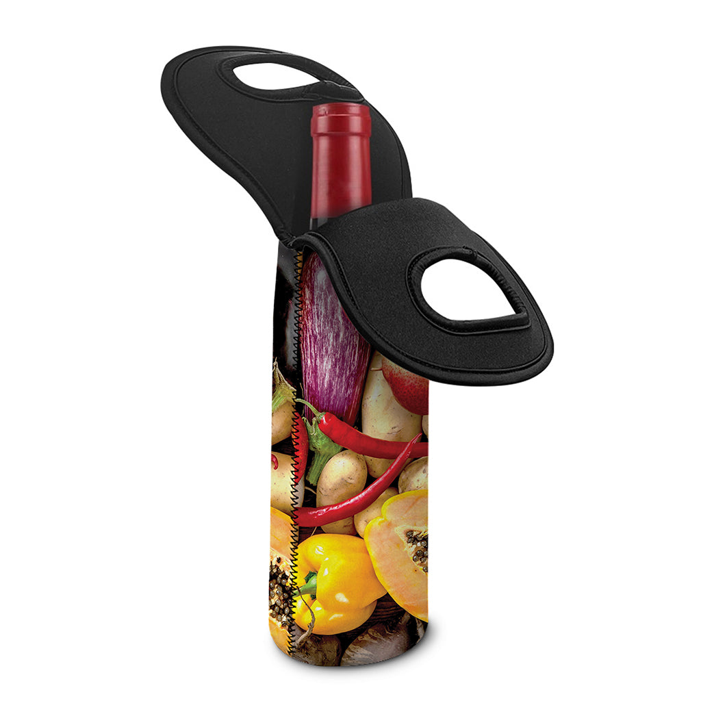 Fresh Fruits And Vegetables Print Single Neoprene Wine Tote