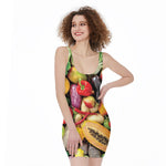 Fresh Fruits And Vegetables Print Sleeveless Bodycon Dress