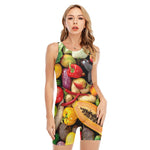 Fresh Fruits And Vegetables Print Sleeveless One Piece Swimsuit