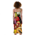 Fresh Fruits And Vegetables Print Slim Fit Midi Cami Dress