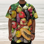 Fresh Fruits And Vegetables Print Textured Short Sleeve Shirt