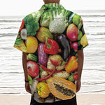 Fresh Fruits And Vegetables Print Textured Short Sleeve Shirt