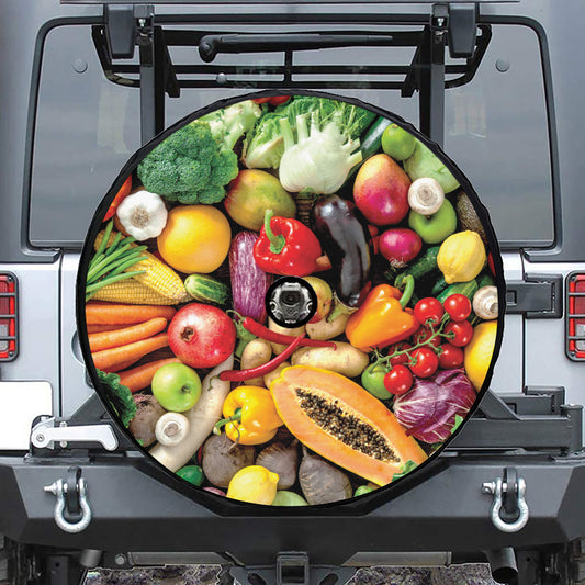 Fresh Fruits And Vegetables Print Tire Cover With Camera Hole