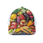 Fresh Fruits And Vegetables Print White Mesh Trucker Cap