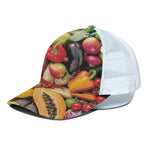 Fresh Fruits And Vegetables Print White Mesh Trucker Cap