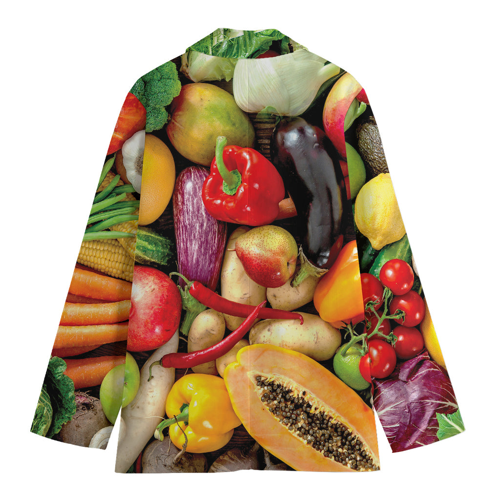 Fresh Fruits And Vegetables Print Women's Cotton Blazer