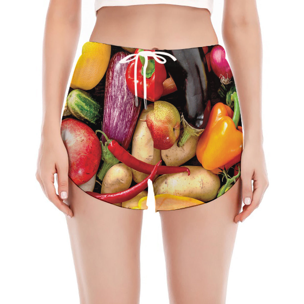 Fresh Fruits And Vegetables Print Women's Split Running Shorts
