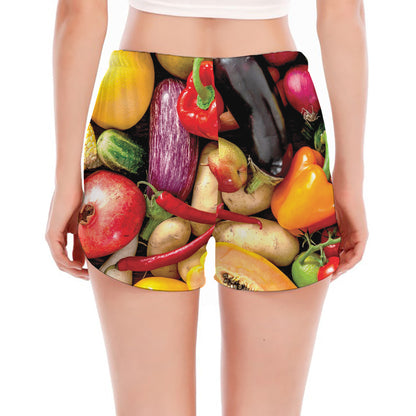 Fresh Fruits And Vegetables Print Women's Split Running Shorts