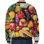 Fresh Fruits And Vegetables Print Zip Sleeve Bomber Jacket