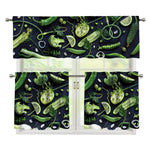 Fresh Green Fruit And Vegetables Print 3 Piece Kitchen Curtains