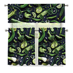 Fresh Green Fruit And Vegetables Print 3 Piece Kitchen Curtains