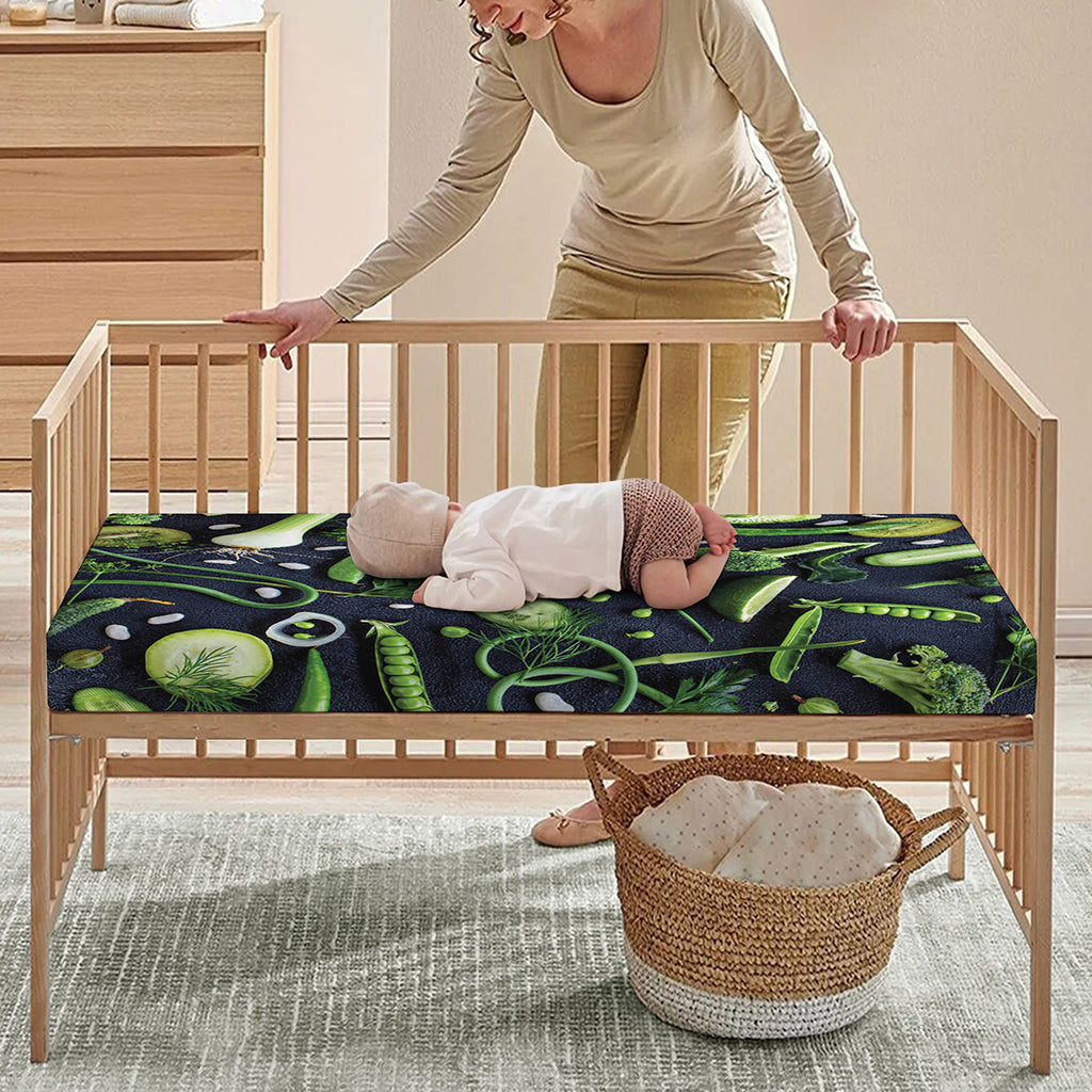 Fresh Green Fruit And Vegetables Print Baby Crib Sheet