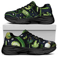 Fresh Green Fruit And Vegetables Print Black Chunky Shoes