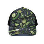 Fresh Green Fruit And Vegetables Print Black Mesh Trucker Cap