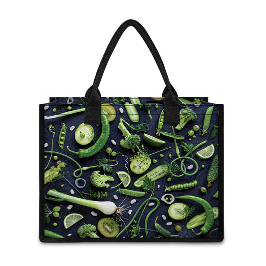 Fresh Green Fruit And Vegetables Print Canvas Tote Bag