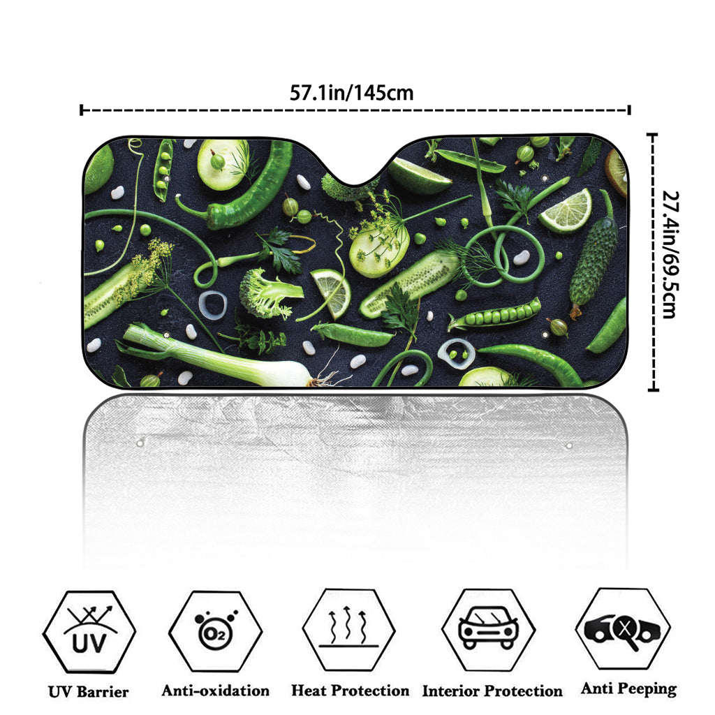 Fresh Green Fruit And Vegetables Print Car Windshield Sun Shade