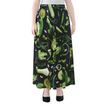 Fresh Green Fruit And Vegetables Print Chiffon Maxi Skirt
