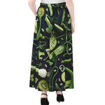 Fresh Green Fruit And Vegetables Print Chiffon Maxi Skirt
