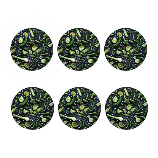 Fresh Green Fruit And Vegetables Print Coaster Set