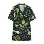 Fresh Green Fruit And Vegetables Print Cotton Hawaiian Shirt