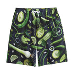 Fresh Green Fruit And Vegetables Print Cotton Shorts