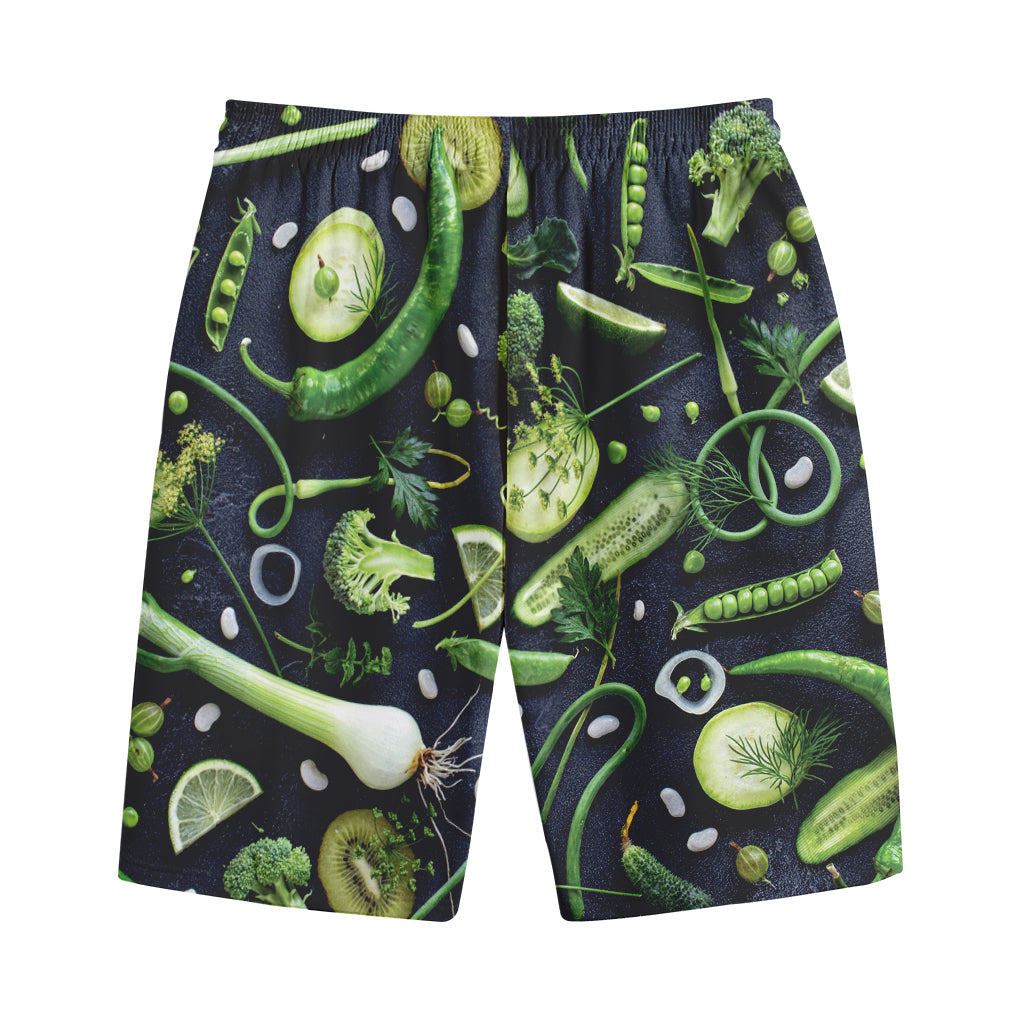 Fresh Green Fruit And Vegetables Print Cotton Shorts