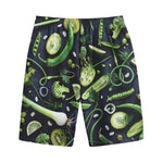 Fresh Green Fruit And Vegetables Print Cotton Shorts
