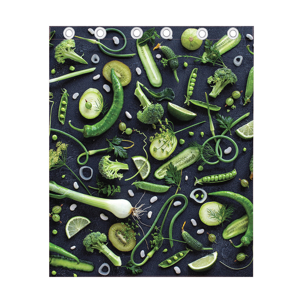Fresh Green Fruit And Vegetables Print Curtain