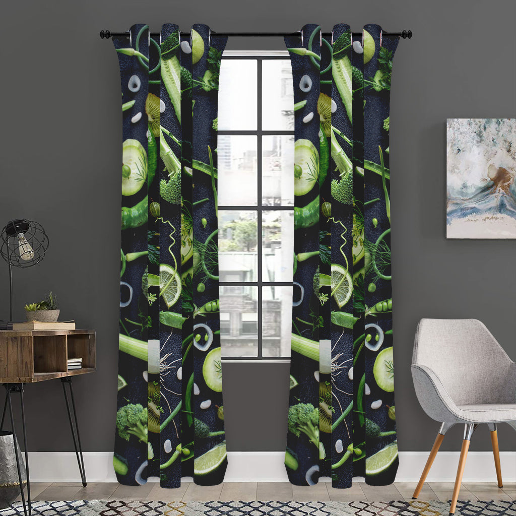 Fresh Green Fruit And Vegetables Print Curtain