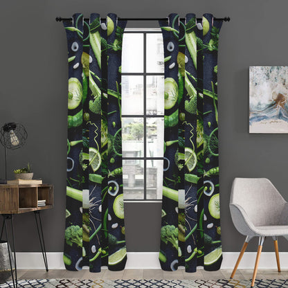 Fresh Green Fruit And Vegetables Print Curtain