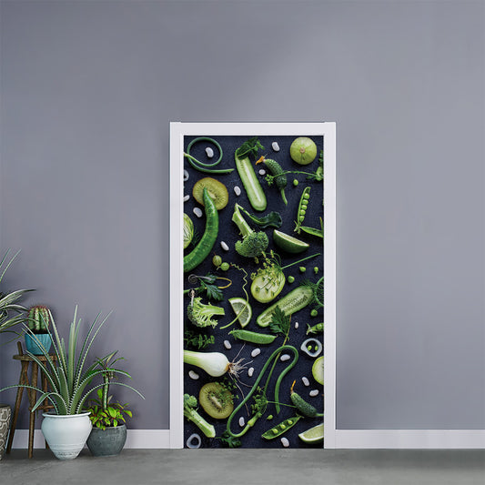 Fresh Green Fruit And Vegetables Print Door Sticker