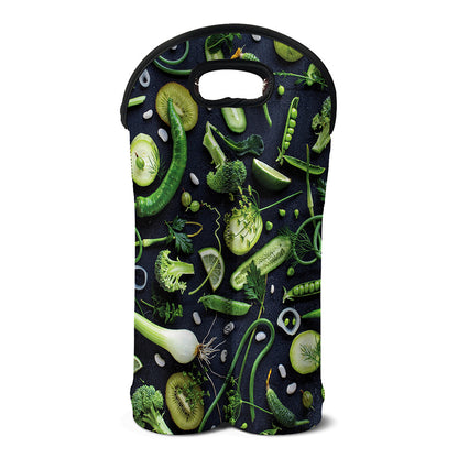 Fresh Green Fruit And Vegetables Print Double Neoprene Wine Tote