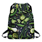 Fresh Green Fruit And Vegetables Print Drawstring Backpack