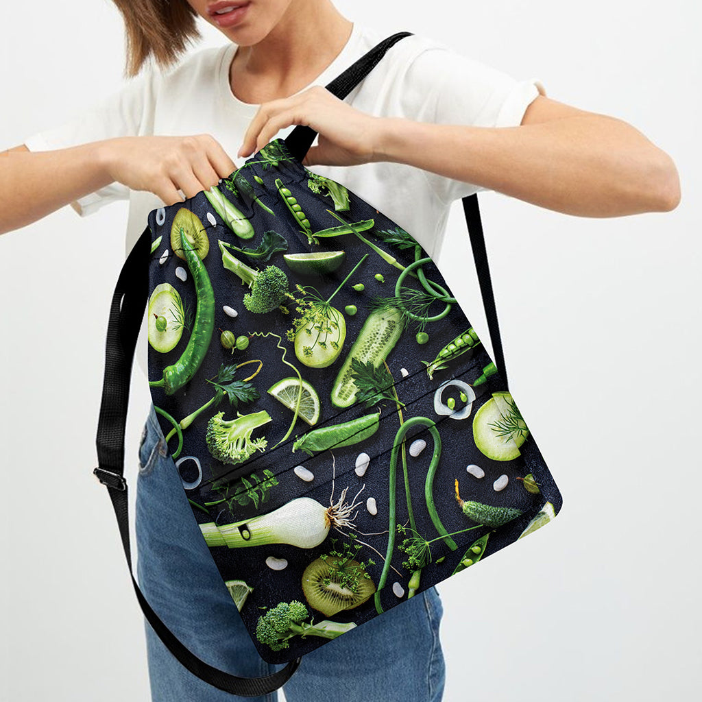 Fresh Green Fruit And Vegetables Print Drawstring Backpack